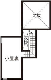 古河林業 【ウッドデッキ/高台/吹抜け】眺望をもインテリアとしてデザイン　いつも家族を近くに感じられる家の間取り図（2LDK）小屋裏
