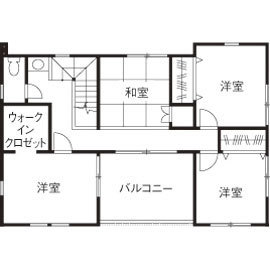 彩ハウス 【1900万円台】決め手は人柄とカッコよさ。モデルハウスで体感した自然素材を反映したインナーバルコニーのある住まいの間取り図（4LDK）2階