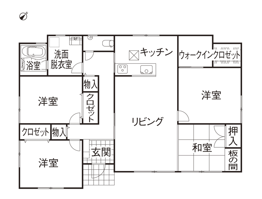 彩ハウス 選び抜かれた天然木と、高い住宅性能を兼ね備えた、1年中快適な平屋住宅の間取り図null1階