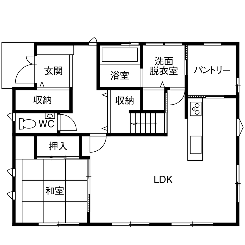 丸良木材・パナソニックビルダーズグループ 【和歌山県/2000万円台/間取図有】効率的な家事動線と豊富な収納で、スッキリ暮らすホテルライクな住まいの間取り図（4LDK＋WIC）1階
