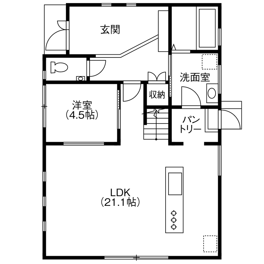 丸良木材・パナソニックビルダーズグループ 【和歌山県/2000万円台/LDK21帖/間取り有】室内窓で家族の距離が近く、会話と笑顔が広がる温かな家の間取り図（4LDK＋土間玄関＋WIC）1階