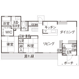 タケイ 【間取図あり】ランニングコストを抑えた和モダンな家。１階に生活空間をまとめて老後も安心の間取り図（5K以上）1階