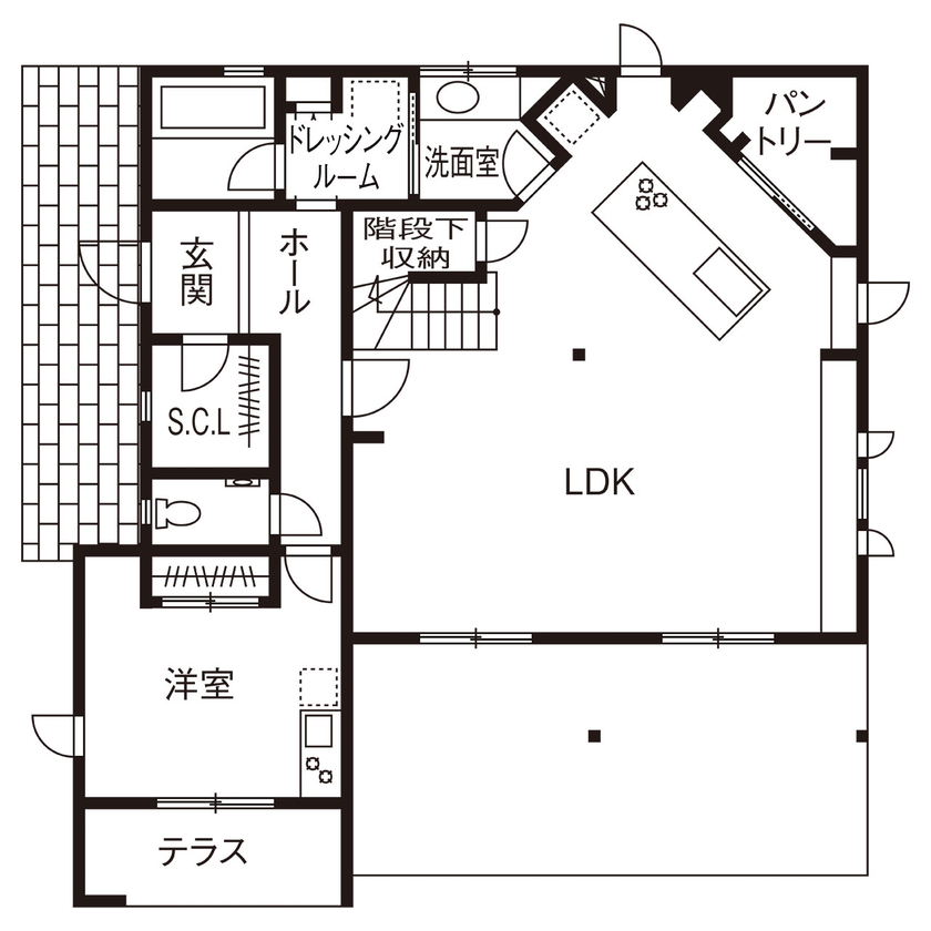 ブリリアントホーム 【3000万円台/40坪台/間取り図/吹き抜け】コンテンポラリーなエッセンスを加えたスタイリッシュで美しい家の間取り図（4LDK）1階