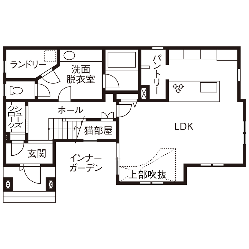 ブリリアントホーム バーカウンターやインナーガーデンでお酒が楽しめる、リゾートホテルのような大人の家（間取り図有り）の間取り図（3LDK）１階
