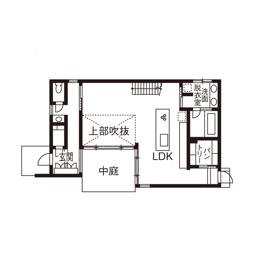 積水ハウス 【3階建て/重量鉄骨造/間取り有】ダイナミックな吹き抜けが見どころの、つながりを大切にした大空間の家の間取り図（4LDK）1階
