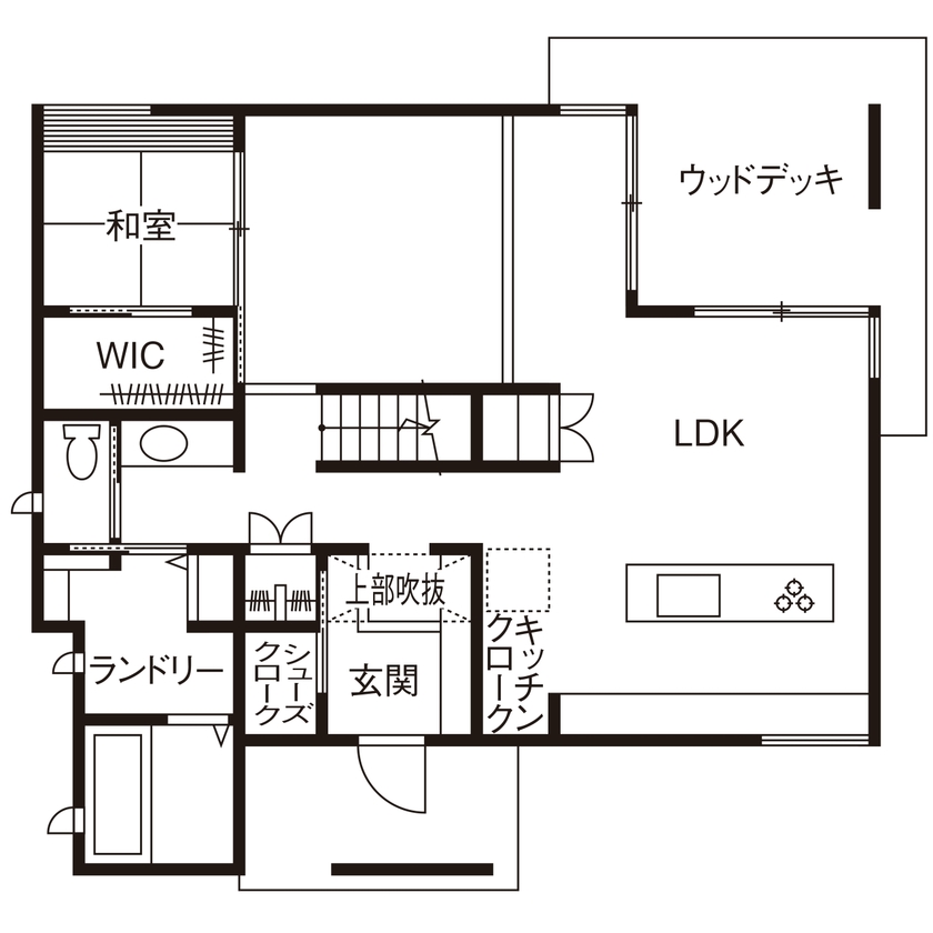 積水ハウス 【大空間大開口/家事ラク】必要な場所につくった収納が大活躍。無垢材など自然素材の心地よさを味わえる家の間取り図（4LDK）1階
