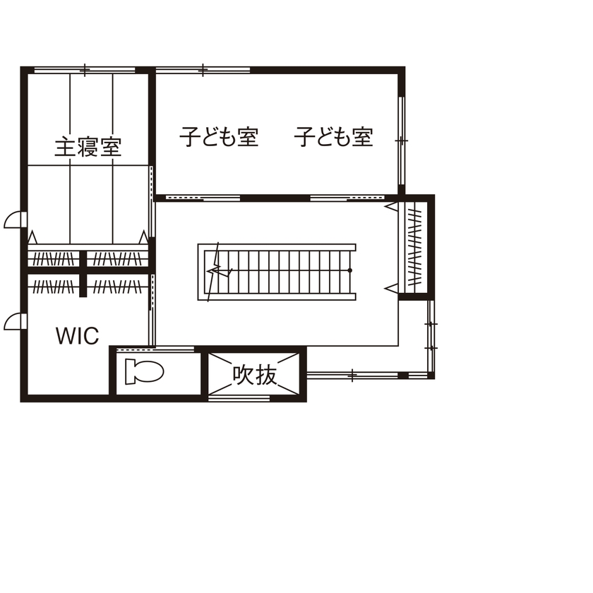積水ハウス 【大空間大開口/家事ラク】必要な場所につくった収納が大活躍。無垢材など自然素材の心地よさを味わえる家の間取り図（4LDK）2階