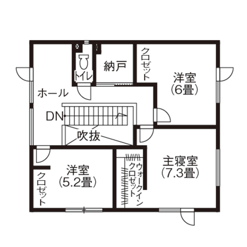 北海荘建 【4LDK/シンプルモダン/全室床暖房/間取り図有】予算内で小上がり和室、吹抜階段などこだわりを実現！の間取り図（4LDK）2階