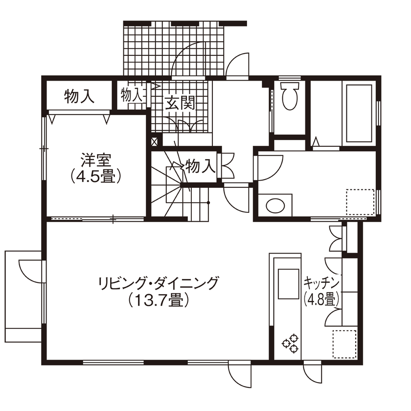 北海荘建 【札幌市/4LDK/30坪台/全室床暖房/間取り図有】景観に合わせた提案。子どもがすくすくと育つ家の間取り図（4LDK）1階