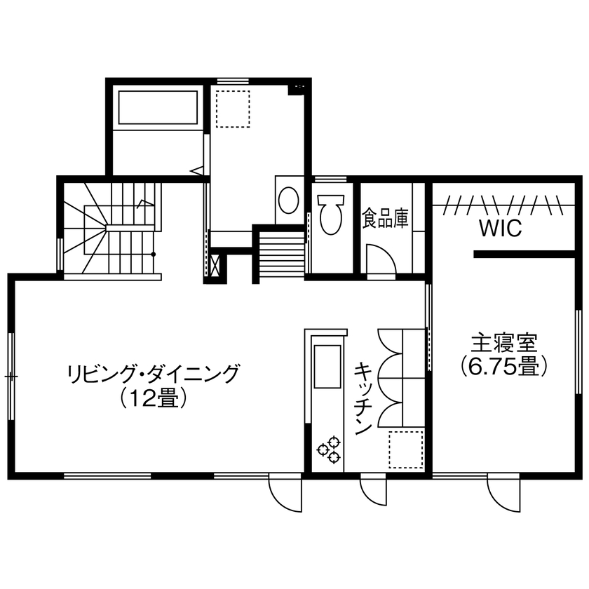 北海荘建 【札幌市/3LDK/30坪台/床暖房/間取り図有】趣味のバイクと車が入る、2階LDKのガレージハウスの間取り図（3LDK）2階