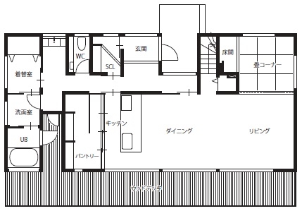 クラシスホーム 【53.6坪/大開口/間取り図】オーシャンビューの白い家。リビングの大開口から見える息を飲むほど美しい景色の間取り図（6LDK+フリースペース）1階