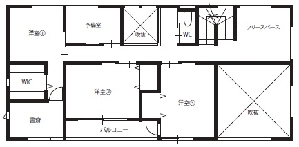 クラシスホーム 【53.6坪/大開口/間取り図】オーシャンビューの白い家。リビングの大開口から見える息を飲むほど美しい景色の間取り図（6LDK+フリースペース）2階