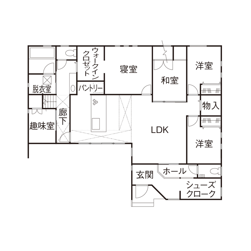 クラシスホーム 【1000万円台/36.9坪/平屋/スキップフロア/間取り図】重厚感のある外観と天井の高い開放的なリビングを実現の間取り図（4LDK）1階