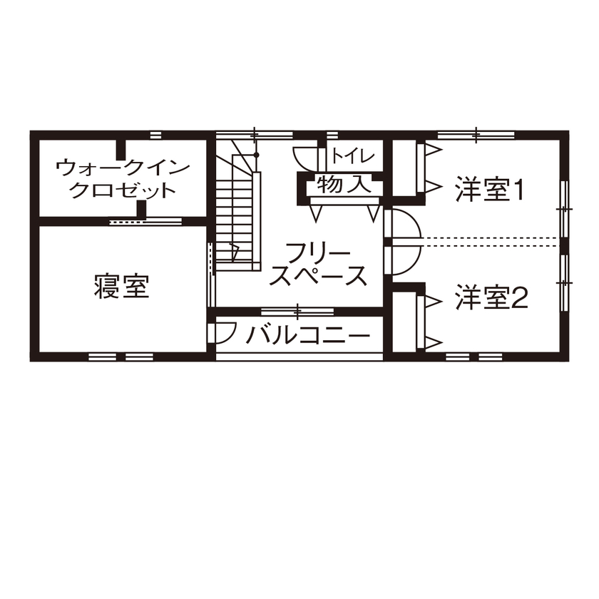 クラシスホーム 【1000万円台/2LDK/中庭/インダストリアル/間取図】ダークトーンで統一した、造作家具が映えるコの字型の家の間取り図（2LDK）2階