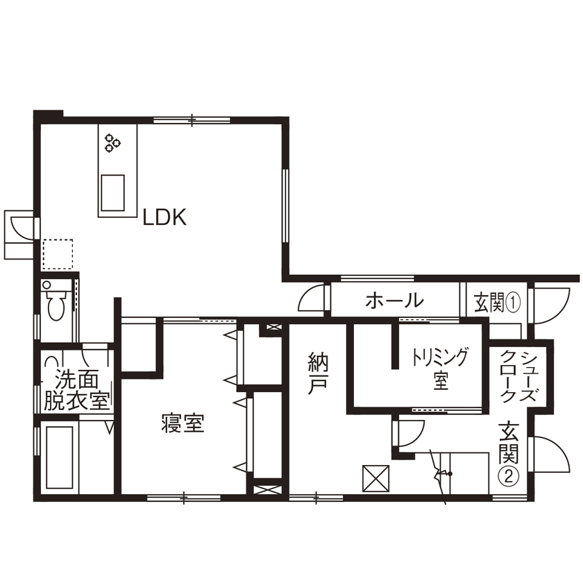 クラシスホーム 【2000万円台/45.6坪/二世帯住宅/シンプルモダン/間取り図】2階LDK＆プライベートテラスで開放感を楽しむ家の間取り図（3LDK＋1LDK）1階