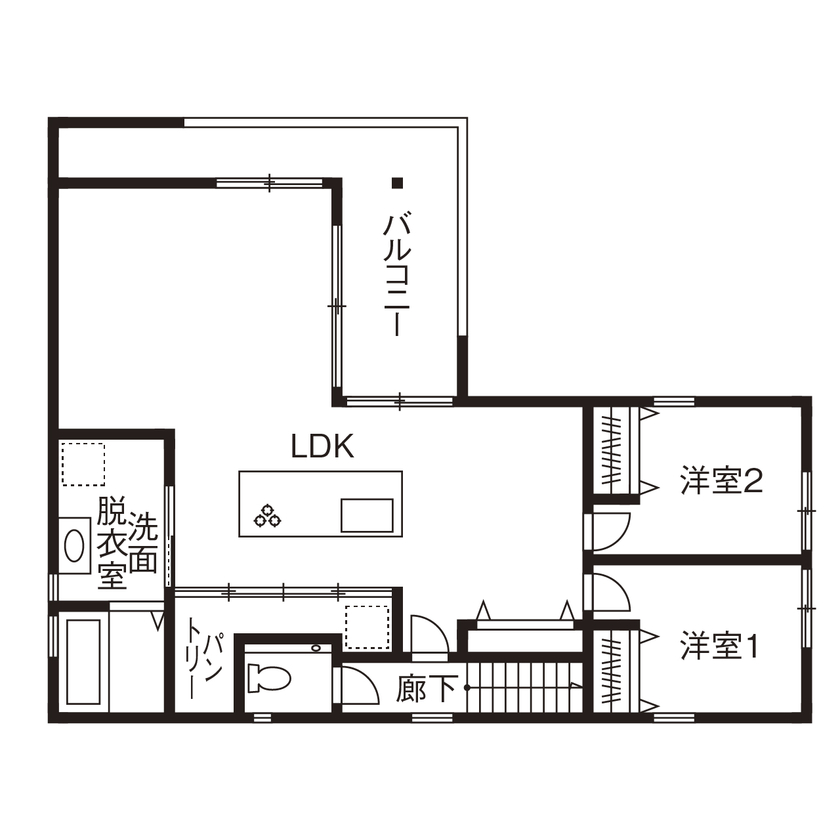 クラシスホーム 【2000万円台/45.6坪/二世帯住宅/シンプルモダン/間取り図】2階LDK＆プライベートテラスで開放感を楽しむ家の間取り図（3LDK＋1LDK）2階