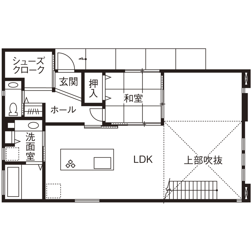 クラシスホーム 【2000万円台/43坪/ホテルライク/間取り図】30帖超LDKと吹抜けの大空間。ラグジュアリーモダンを極めた家の間取り図（4LDK）1階
