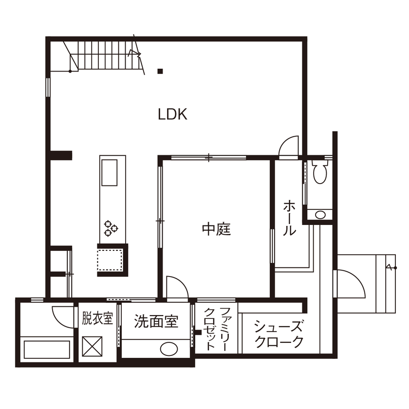 クラシスホーム 【2000万円台/3LDK/41坪/中庭/間取り図】白×グレージュの上質空間。ロの字型で叶えるプライベートな暮らしの間取り図（3LDK）1階
