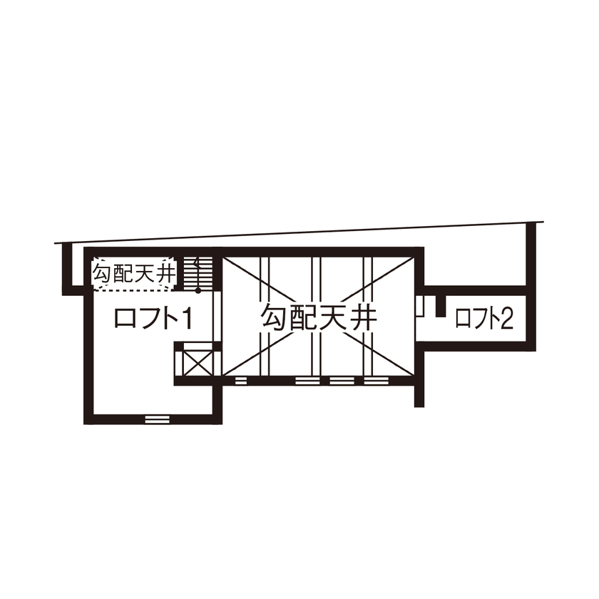 クラシスホーム 【2000万円台/4LDK/平屋/薪ストーブ/リゾート/間取図】勾配天井と大開口で広がりを。非日常を日常にした家の間取り図（4LDK）ロフト