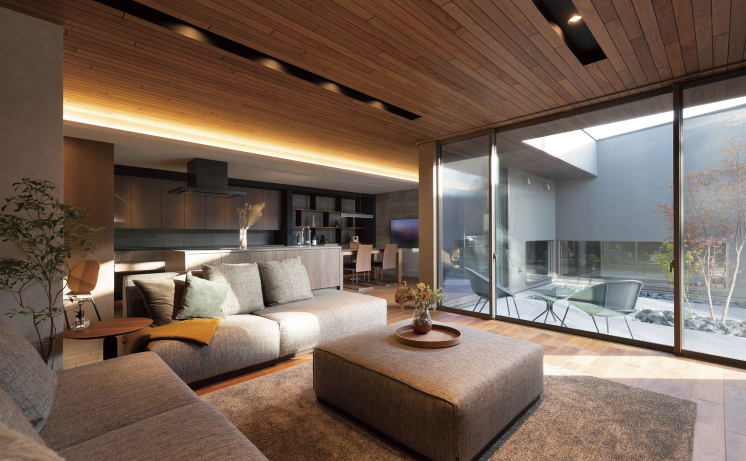 クラシスホーム 【平屋/中庭/ホテルライク】邸宅感あふれるプライベート平屋。四季の美と夜景を愉しむ上質な住まいの建築実例画像2