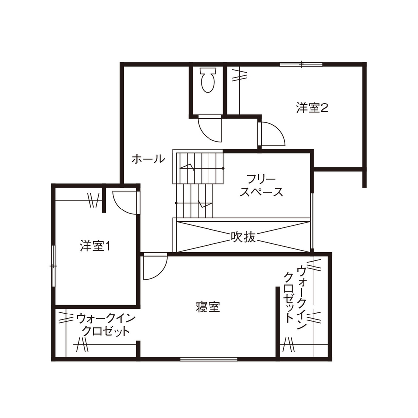 クラシスホーム 【2000万円台/3LDK/44坪/スキップフロア/間取図】吹抜けとヌックが繋ぐ居場所。家族も友人も心地よい家の間取り図（3LDK）2階