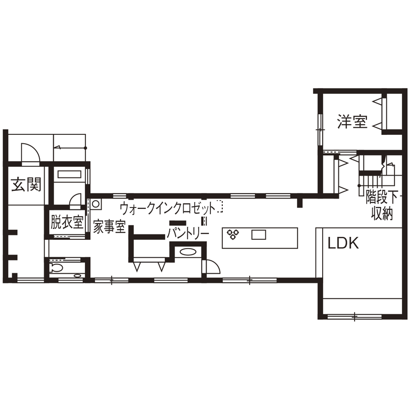 クラシスホーム 【2000万円台/4LDK/リゾートモダン/借景/間取図】竹林の緑を望むLDK。細長い敷地を活かした家事ラクの家の間取り図（4LDK）1階