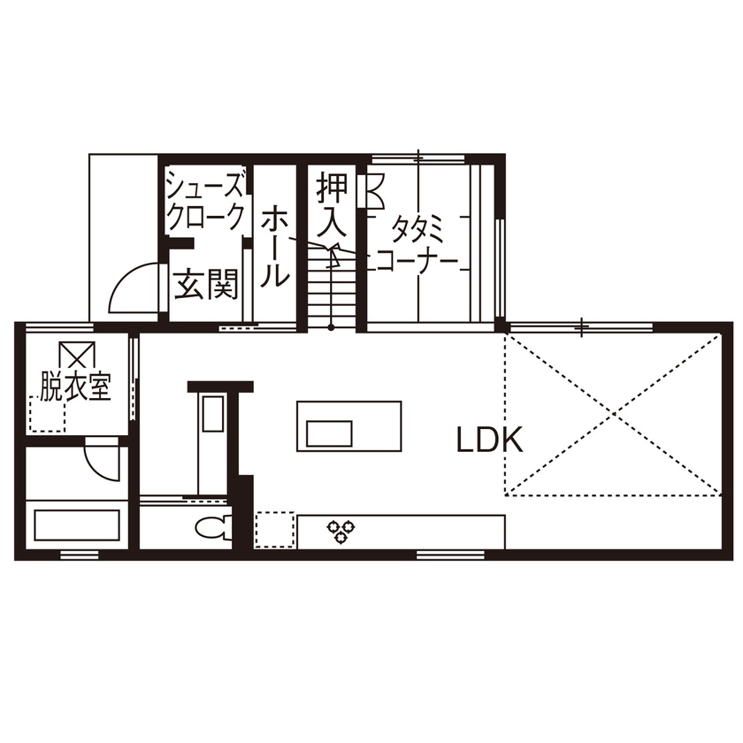 クラシスホーム 【2000万円台/3LDK/吹抜けリビング/畳コーナー/間取り図】リビングに自然光が降り注ぐナチュラルモダンな家の間取り図（3LDK）1階