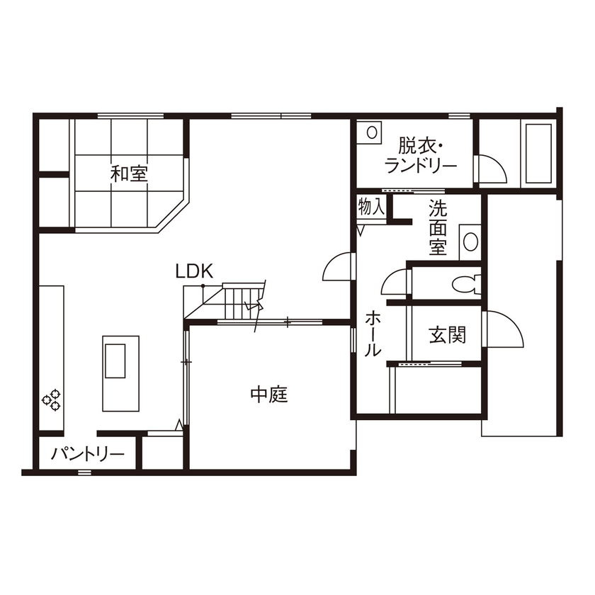 クラシスホーム 【2000万円台/2LDK/42坪/シンプルモダン/中庭/間取図】庭に面して広がる、理想を形にしたプライベート空間の間取り図（2LDK）1階