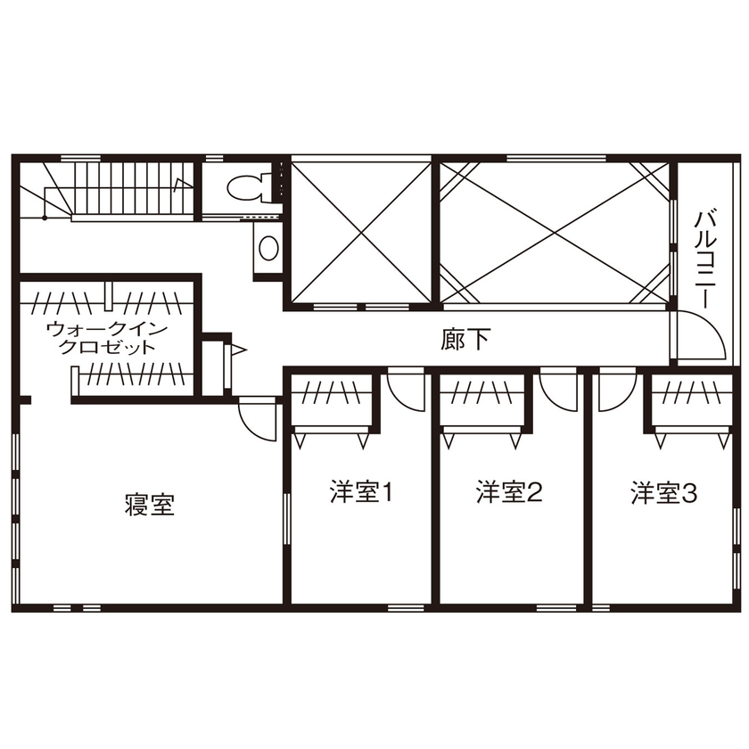 クラシスホーム 【2000万円台/42坪/シンプルモダン/中庭/間取り図】内側に開く設計でプライベート感満喫。開放的に暮らす家の間取り図（4LDK）2階
