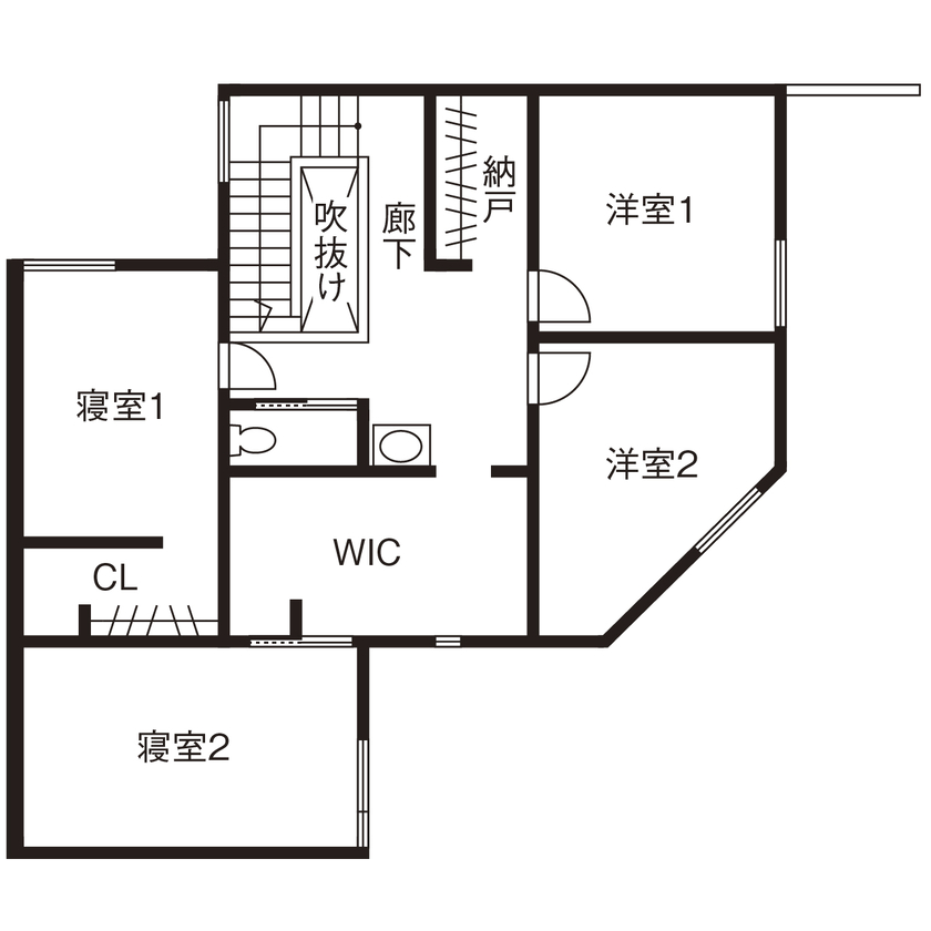 クラシスホーム 【2000万円台/4LDK/変形地/間取図】高台に広がる葡萄畑を借景に。視線を遮り開放感あるシンプルモダンの家の間取り図（4LDK）2階