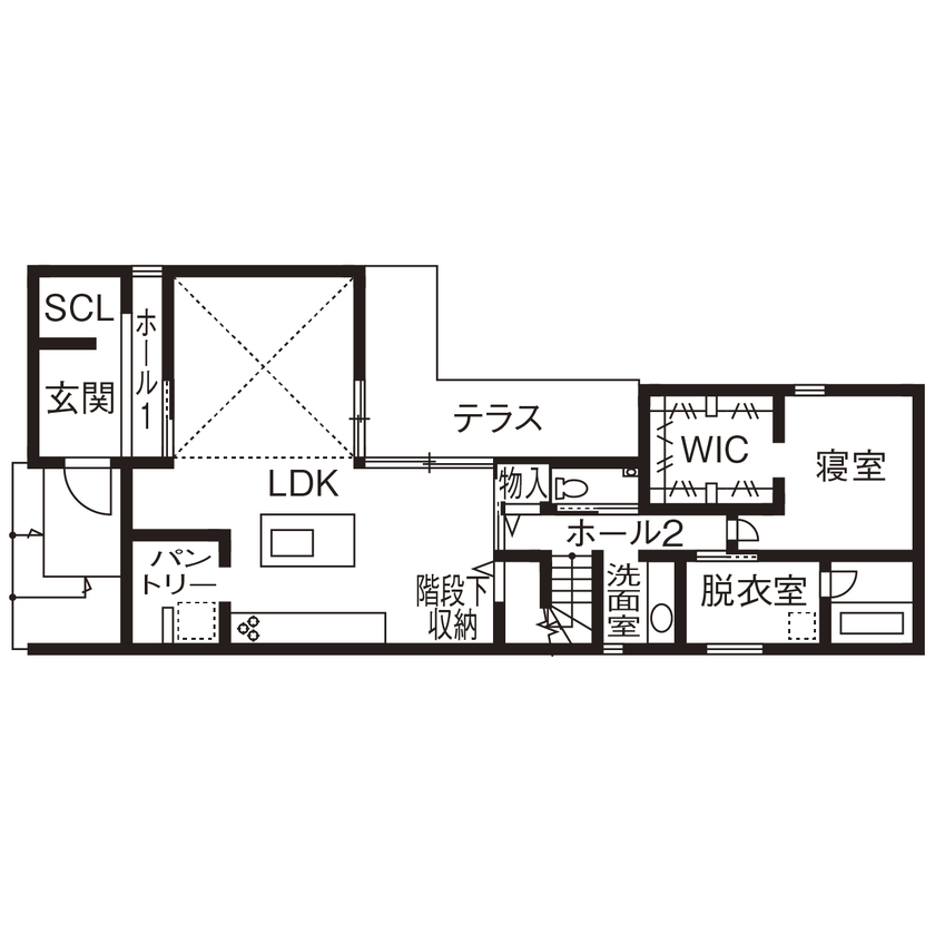 クラシスホーム 【2000万円台/平屋風/L字型/間取り図】飾り気のない余白を愉しむ。猫と暮らすシンプルな住まいの間取り図（3LDK）1階