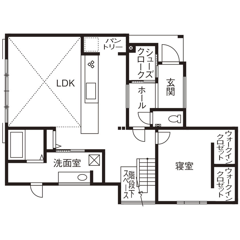 クラシスホーム 【2000万円台/3LDK/西海岸/吹抜けリビング/間取り図】白×木で爽やかに。ウッドデッキと繋がる開放的な家の間取り図（3LDK）1階