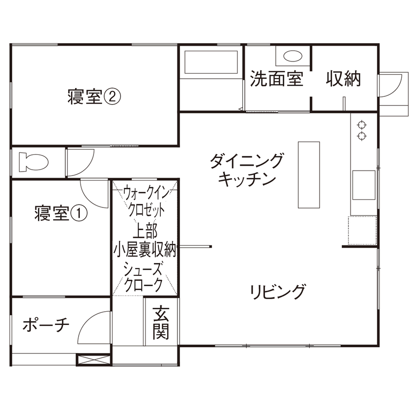 クラシスホーム 【1000万円台/2LDK/25.4坪/平屋/間取り図】空間を活かした設計と自然素材で、のびのび暮らせるおしゃれな家の間取り図（2LDK）1階