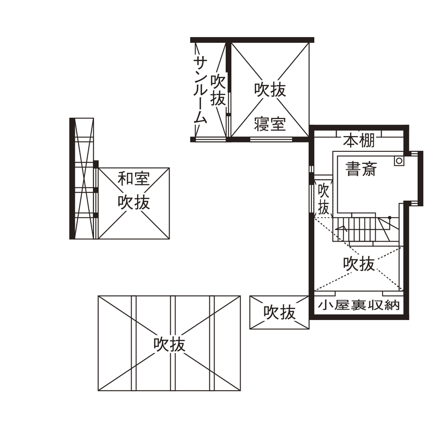 クラシスホーム 【3000万円台/3LDK/55坪/中庭/平屋/ロの字/間取図】水盤が揺れる中庭と舟底天井。個性あふれるロの字型の家の間取り図（3LDK）ロフト