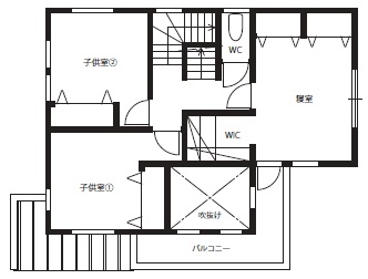 クラシスホーム 【1000万円台/4LDK/中庭/吹抜け/間取り図】外観から想像できない開放感。明るさとのびやかさに溢れた家の間取り図（4LDK）2階