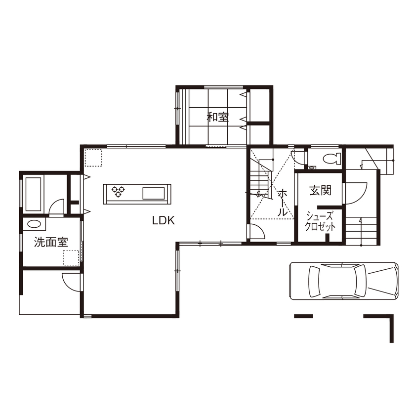 クラシスホーム 【1000万円台/4LDK/ガレージ/中庭/自然素材/間取り図】木と緑溢れるコートハウス。掃除も楽な快適設計の家の間取り図（4LDK）1階