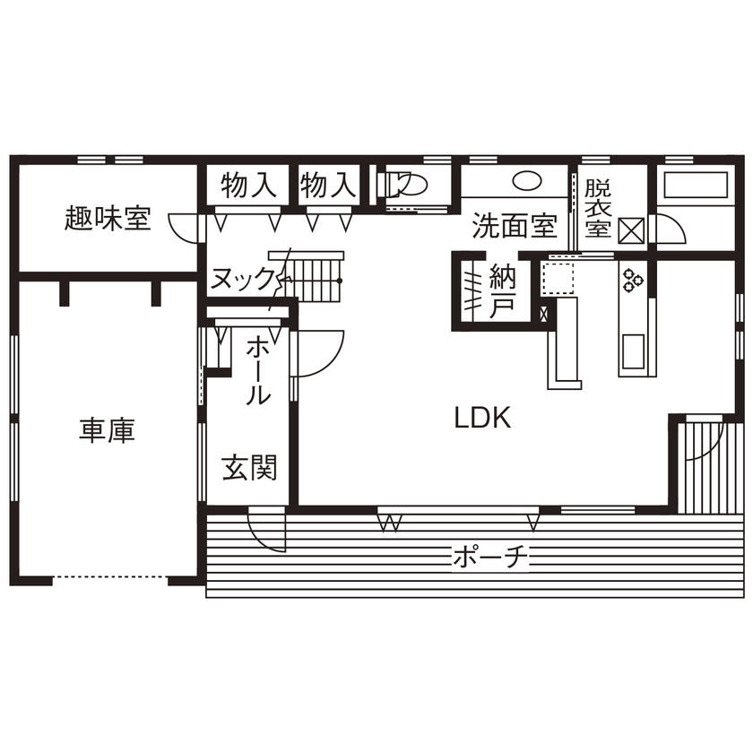 クラシスホーム 【2000万円台/4LDK/アメリカン/ガレージ/間取図】ミッドセンチュリー家具を中心に設計。石貼り壁が映える家の間取り図（4LDK）1階