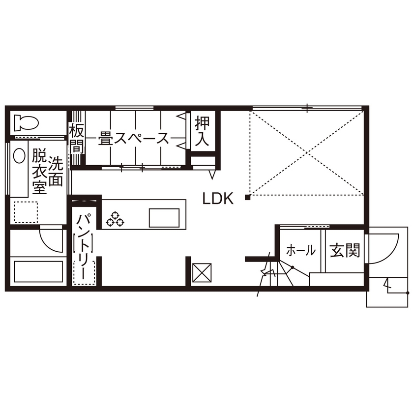 クラシスホーム 【1000万円台/3LDK/33坪/和モダン/吹抜け/間取図】畳スペースで多彩に暮らす。未来まで安心の和モダンの家の間取り図（3LDK＋畳スペース）1階