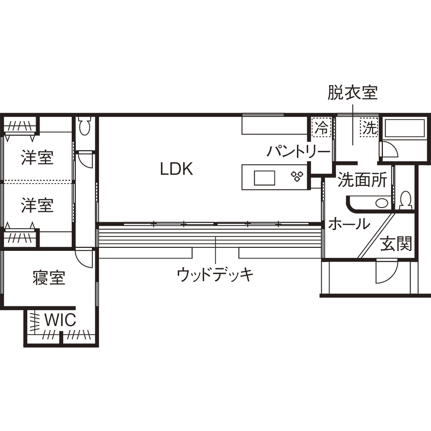スタジオ・チッタ 【2860万円／26坪／間取り図／平屋】グレージュカラーに描く美しい印影。中庭を取り囲むコの字型の平屋の間取り図（3LDK）1階
