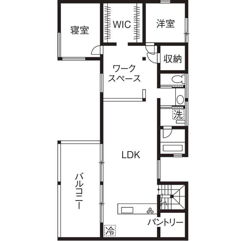 スタジオ・チッタ 【3000万円台/間取り図/完全分離二世帯住宅】杉板張とユニークなフォルムが印象的な「くぬぎ山のいえ」の間取り図（2LDK＋2LDK）2階