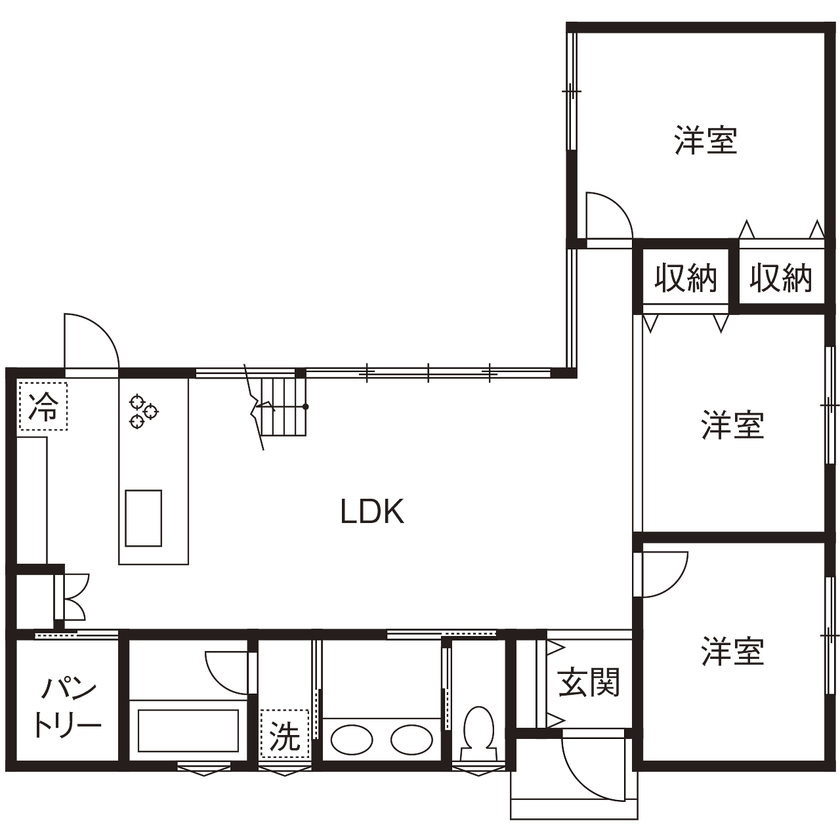 スタジオ・チッタ 【2000万円台／24.2坪／間取り有】平屋をコンセプトに設計した、みんなでワイワイできるゲストハウスの間取り図（3LDK）1階