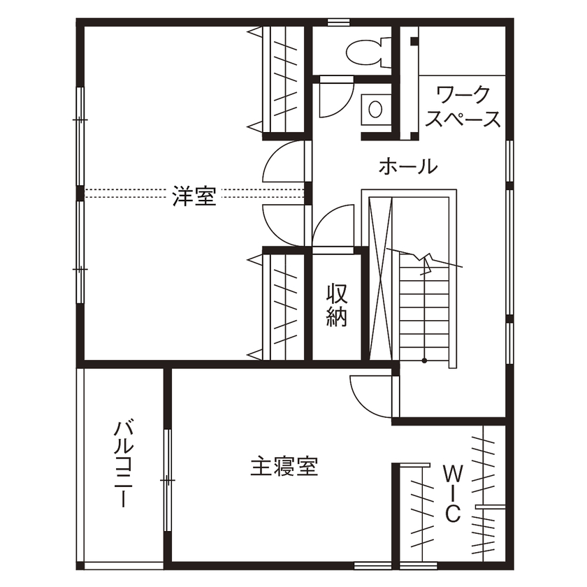 スタジオ・チッタ 【2850万円／33.9坪／間取り図】こだわりやイメージを造作で形に！木の温もり溢れるシンプルデザインの家の間取り図（2LDK）2階