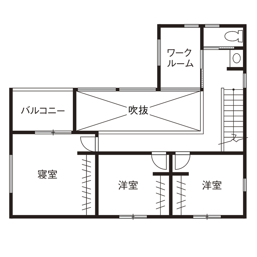スタジオ・チッタ 【3100万円／33.5坪／間取り図】閉ざされた外観からは想像もできない、中庭に開いたグレイッシュリビングの間取り図（3LDK）2階