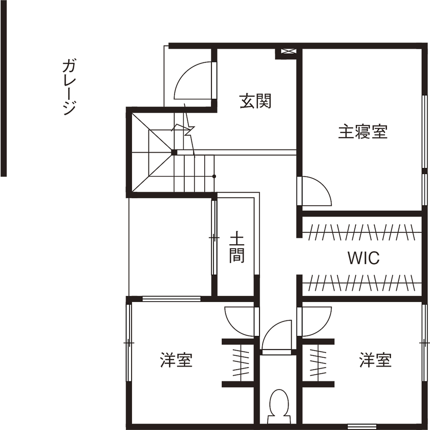 スタジオ・チッタ 【2100万円／31.6坪／間取り図／2階リビング】人目を気にせずに寛げるプライベートテラスのある家の間取り図（3LDK）1階