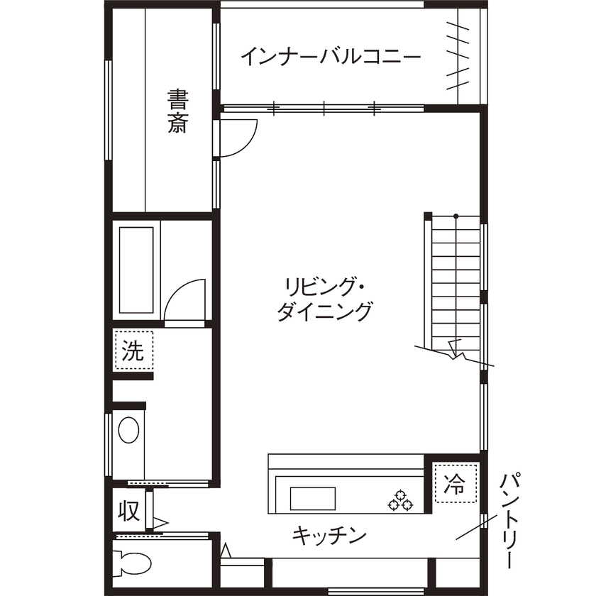 スタジオ・チッタ 【3000万円／32.3坪／間取り／2階リビング】異素材MIXが家具映えの秘密。住宅地でも“抜け感”のある家にの間取り図（3LDK）2階