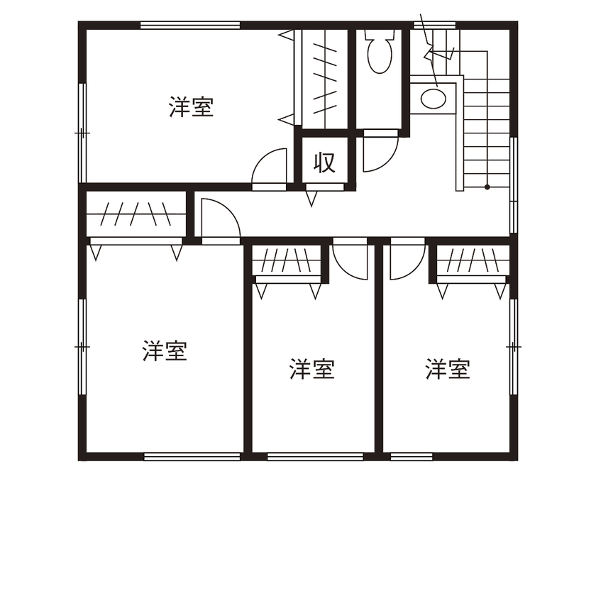 スタジオ・チッタ 【3100万円／37.6坪／間取り有／回遊動線】ウチに開く中庭が光と開放感をもたらす居心地のよい住まいの間取り図（4LDK）2階