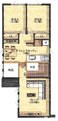 JOYハウス（西條産業） <小樽市/3LDK/カーポート>細長い土地を有効的に活かした設計力の光る、2階リビングの家の間取り図（3LDK）2階