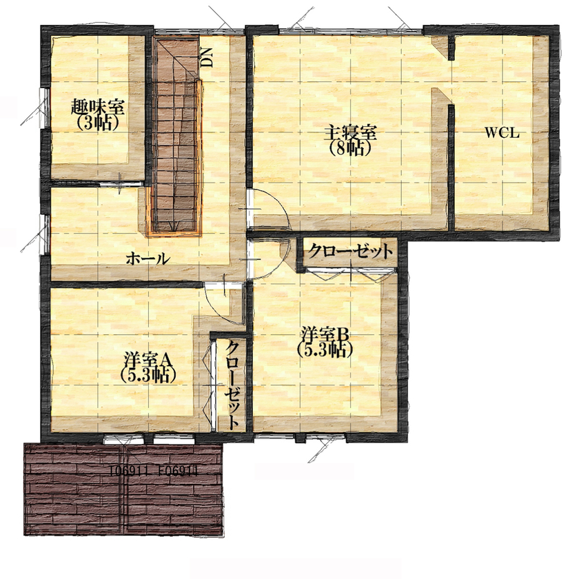 JOYハウス（西條産業） <虻田郡/フレンチカントリー風>ヨーロッパの街並みを再現！友人も呼べる広々LDKでときめく暮らしをの間取り図（4LDK）2階