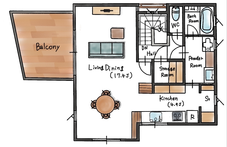 ハウスイズム建築設計事務所 【間取り有/ビルトインガレージ】セカンドリビングは愛犬と過ごす癒しの時間。夜は夫婦で語らうバータイムの間取り図（4LDK）2階