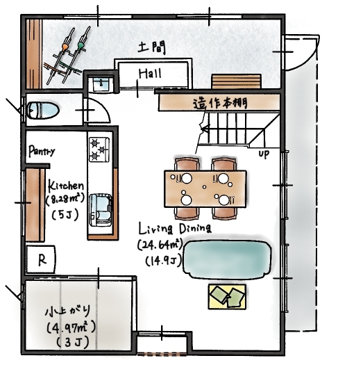 ハウスイズム建築設計事務所 【2180万円/30坪台/間取り有】自転車のまま玄関土間へ。趣味と暮らしが自然につながる、遊び心満載の家の間取り図（3LDK）1階
